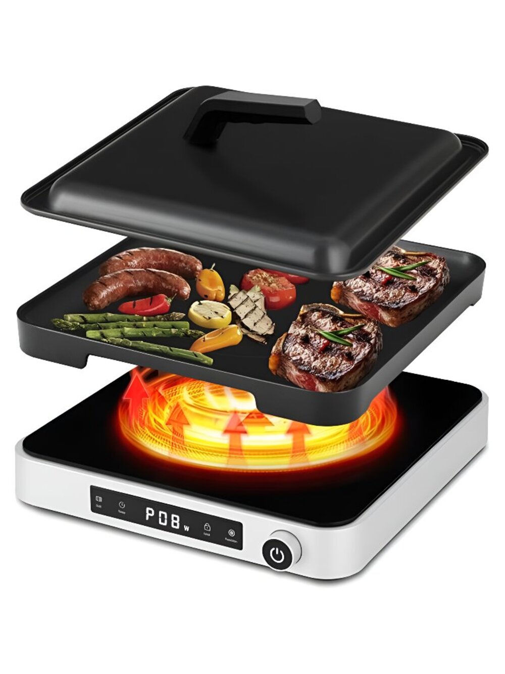 2-in-1 Induction Cooktop with Grill Pan – Portable 1 Burner Induction Hot Plate